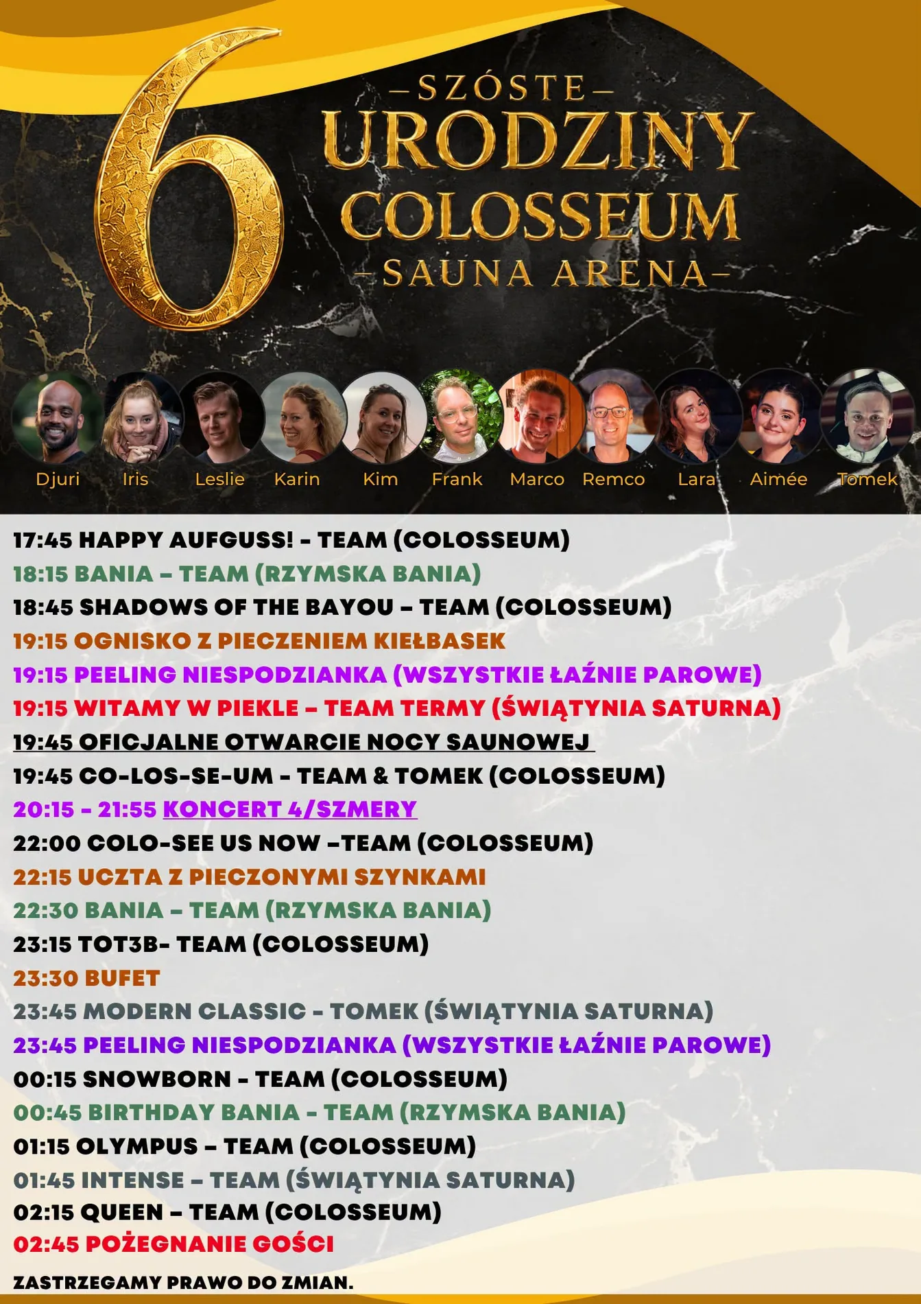 Program 6. Urodzin Colosseum Sauna Arena w Termach Rzymskich