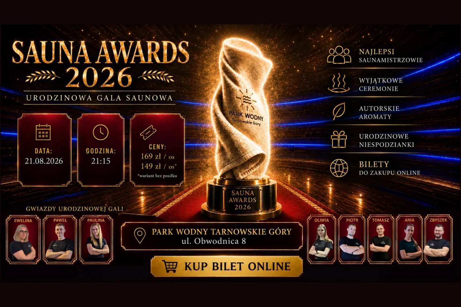 Sauna Awards 2026 – plakat 3. Urodzin Strefy Saun w Parku Wodnym Tarnowskie Góry